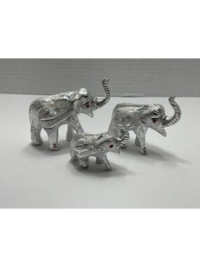 Vintage 3 Small Silver Elephants - possibly Aluminum - no makers mark - trunk up